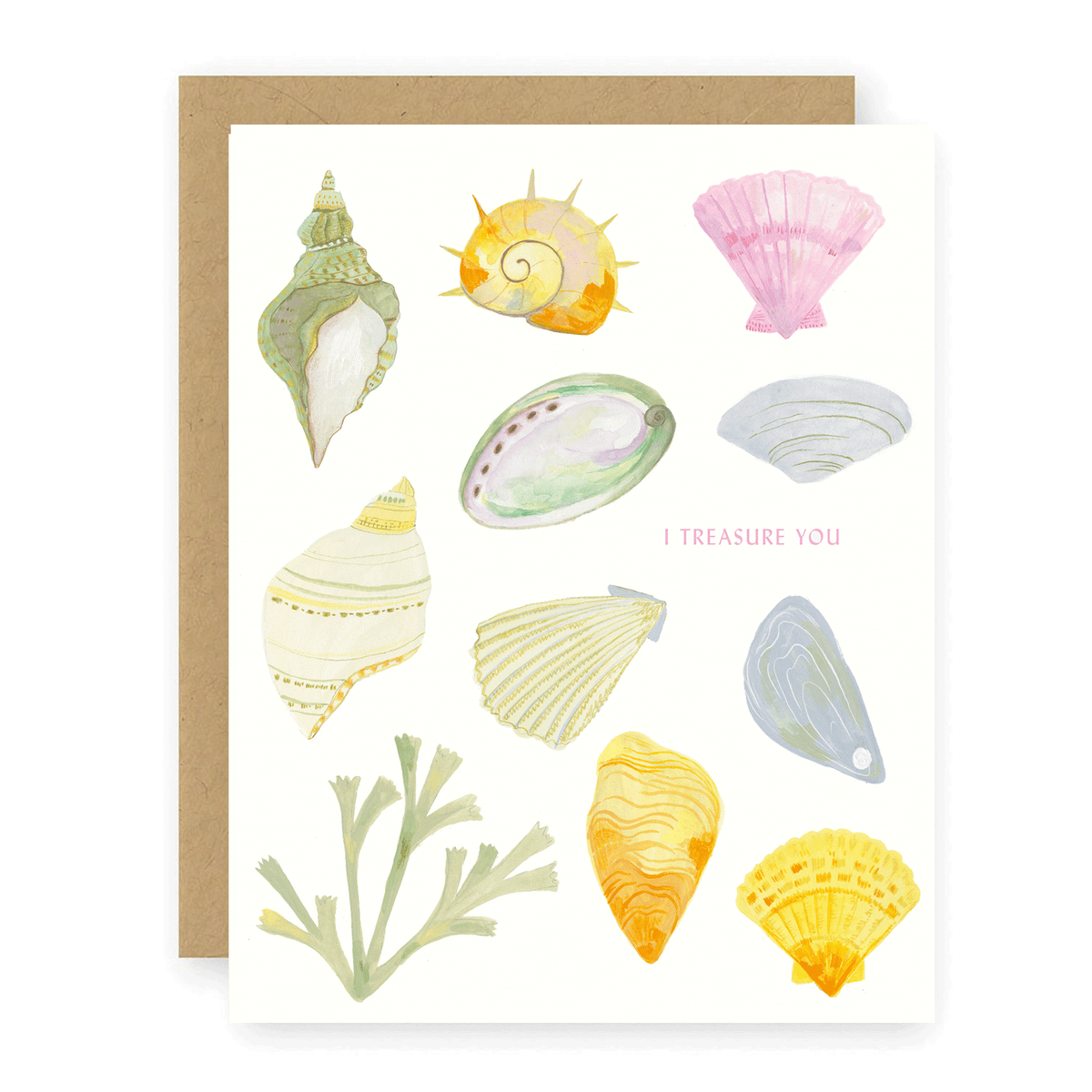 Treasure You Greeting Card - Seashells, Hand Painted, Ocean ...