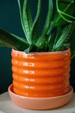 Load image into Gallery viewer, Handmade Ceramic Planter with Drip Plate - Peach/Orange: Medium