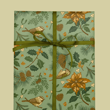 Load image into Gallery viewer, Recyclable Gift Wrap Yuletide Chickadee (White &amp; Green): Plastic Free