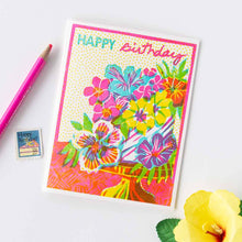 Load image into Gallery viewer, Happy Birthday (Tropical Floral Cake) Letterpress Card