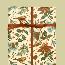 Load image into Gallery viewer, Recyclable Gift Wrap Yuletide Chickadee (White &amp; Green): Plastic Free