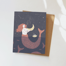 Load image into Gallery viewer, Mermaid Greeting Card - Hand-Illustrated, Moon and Stars
