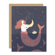 Load image into Gallery viewer, Mermaid Greeting Card - Hand-Illustrated, Moon and Stars
