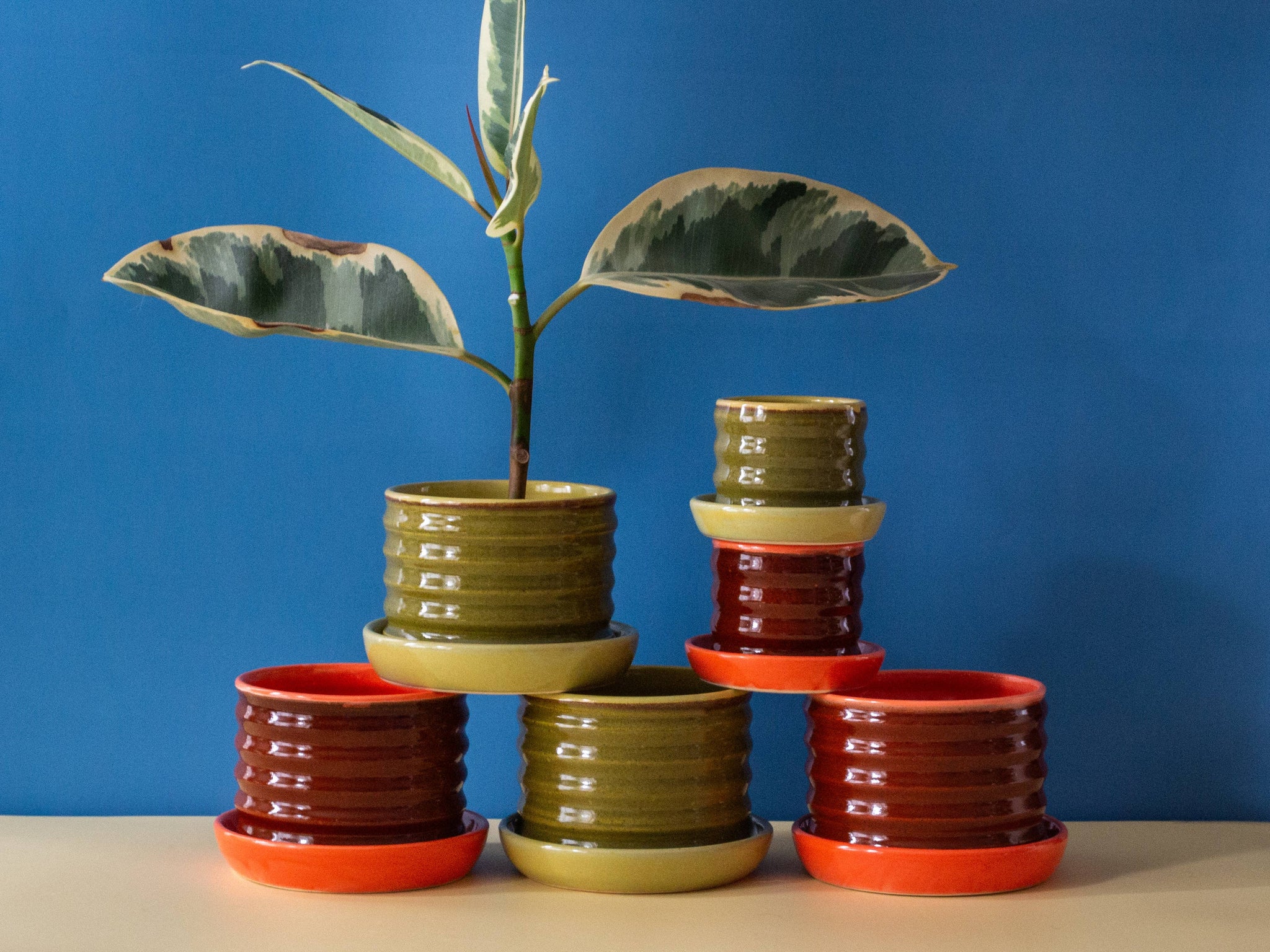 unique plant pots that drip Ceramic Ripple Pot Planter with Drip Plate
