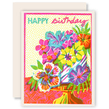 Load image into Gallery viewer, Happy Birthday (Tropical Floral Cake) Letterpress Card