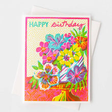 Load image into Gallery viewer, Happy Birthday (Tropical Floral Cake) Letterpress Card