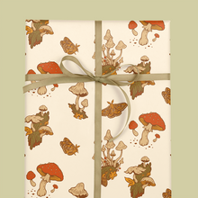 Load image into Gallery viewer, Recyclable Gift Wrap / Wrapping Paper: Mushrooms (Green &amp; Cr: Plastic Free