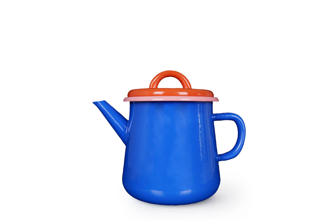 Colorama Tea Pot Electric Blue and Coral with Soft Pink Rim